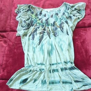 Antsy Green/Black  Ruffled Peplum Cap Sleeve Blouse